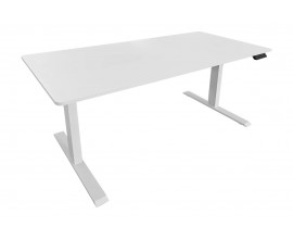 Designov&yacute; elektrick&yacute; v&yacute;&scaron;kově nastaviteln&yacute; b&iacute;l&yacute; psac&iacute; stůl Vancouver s obd&eacute;ln&iacute;kovou vrchn&iacute; deskou se zaoblen&yacute;mi rohy s melaminovou d&yacute;hou a dvěma kovov&yacute;mi nohami s line&aacute;rn&iacute; podstavou