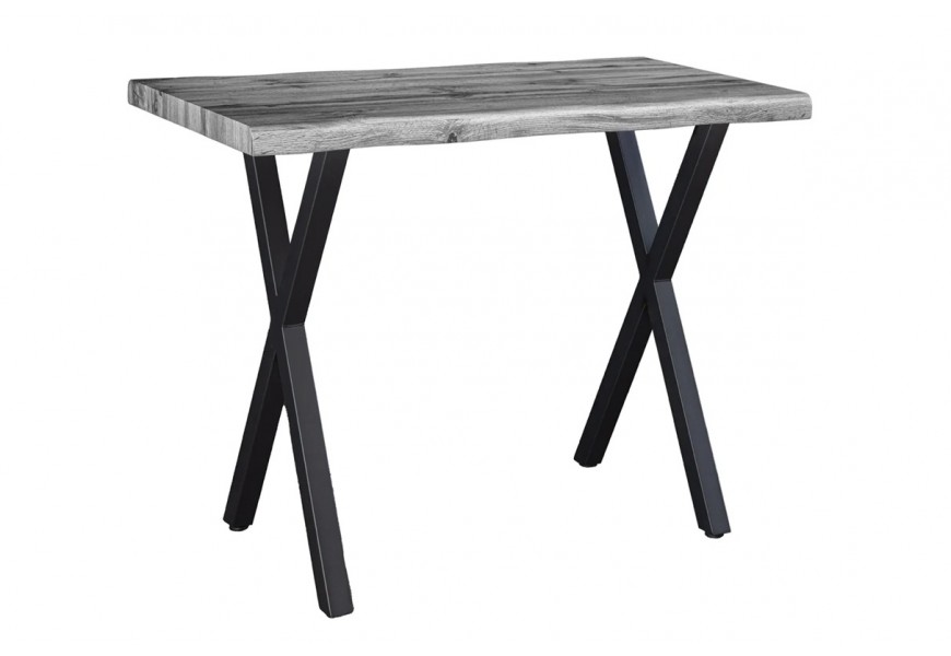 Industriální obdélníkový barový stůl Wild z šedého dřeva s kovovými černými nožičkami 120 cm