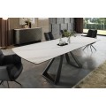 Luxusní moderní jídelní sestava Marbleux s mramorovým rozkládacím stolem a černými koženými židlemi