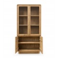 Luxusní retro čtyřdveřová vitrína Riga s prosklenými vrchními dvířky ze světlého hnědého masivního teakového dřeva 190 cm