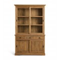 Luxusní venkovská vitrína Shetland se dvěma skleněnými a dvěma plnými dvířky se třemi zásuvkami z hnědého masivního dřeva 220 cm