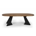 Luxusní moderní oválný jídelní stůl Treviso s masivní hnědou mangovou deskou a designovým černýma nohama 200 cm