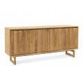 Luxusní moderní venkovský čtyřdveřový příborník Paschal v naturální světle hnědé barvě z masivního teakového dřeva s lineární siluetou a rámovými nožičkami ve tvaru obdélníku