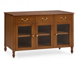Luxusní koloniální příborník Berkshire z mahagonového dřeva v hnědé barvě se třemi zásuvkami a skleněnými dvířky 140 cm