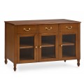 Luxusní koloniální příborník Berkshire z mahagonového dřeva v hnědé barvě se třemi zásuvkami a skleněnými dvířky 140 cm
