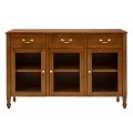 Luxusní koloniální příborník Berkshire z mahagonového dřeva v hnědé barvě se třemi zásuvkami a skleněnými dvířky 140 cm