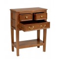 Luxusní klasický obdélníkový příruční stolek Donelly se třemi zásuvkami a policí z hnědého masivního mahagonového dřeva 83 cm