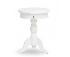 Luxusní klasický masivní mahagonový bílý příruční stolek Mahani s kulatou vrchní deskou s jednou zásuvkou s vyřezávanou nohou se čtyřmi rameny