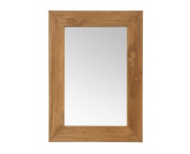 Masivní venkovské nástěnné obdélníkové zrcadlo Madero s robustním dřevěným teakovým rámem ve světle hnědé barvě s přirozenou jadernou kresbou dřeva a se 45stupňovým spojením rohů