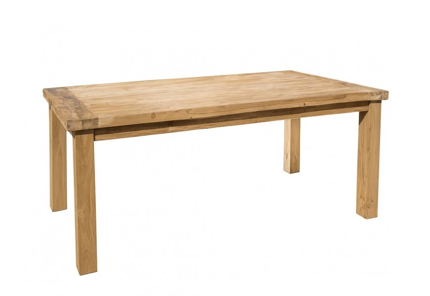 Masivní venkovský obdélníkový jídelní stůl Madero z recyklovaného teakového dřeva světle hnědé barvy s masivní vrchní deskou a rovným širokým nohama