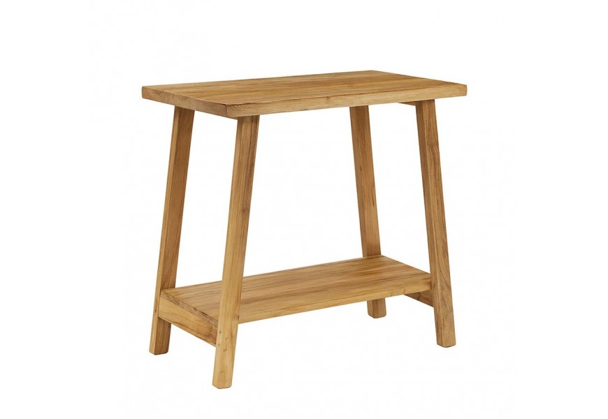 Masivní venkovský konzolový stolek Madero z recyklovaného teakového dřeva v přírodní hnědé barvě s policí 80 cm