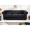 Designová sametová černá třímístná sedačka Maya s chesterfield prošíváním s kulatými černými nožičkami 205 cm