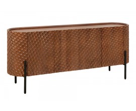 Retro čtyřdveřový obdélníkový příborník Armolla z hnědého mangového dřeva s dekorativním reliéfem s černými nožičkami 177 cm