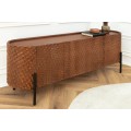 Retro čtyřdveřový obdélníkový příborník Armolla z hnědého mangového dřeva s dekorativním reliéfem s černými nožičkami 177 cm