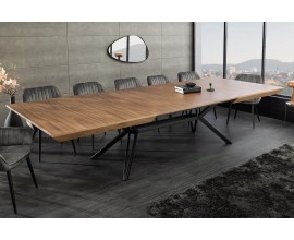 Luxusn&iacute; modern&iacute; obd&eacute;ln&iacute;kov&yacute; rozkl&aacute;dac&iacute; j&iacute;deln&iacute; stůl Gerant s hnědou ořechovou deskou a černou podstavou 200-320 cm