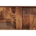 Designový art deco čtyřdveřový TV stolek Sonia s geometrickým reliéfem z masivního mangového dřeva v hnědé barvě 200 cm