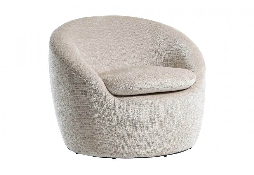 Moderní designové čalouněné křeslo Elian s otočnou podstavou o 360° kulatého tvaru bez nožiček z potahem s výrazným tkaním v béžové barvě