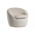 Moderní designové čalouněné křeslo Elian s otočnou podstavou o 360° kulatého tvaru bez nožiček z potahem s výrazným tkaním v béžové barvě