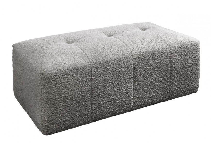 Designová taburetka Queen s šedým potahem z bouclé materiálu v obdélníkovém tvaru s prošíváním