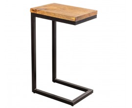 Industriální příruční stolek Mango Natur z hnědého mangového dřeva a černou kovovou konstrukcí 62 cm
