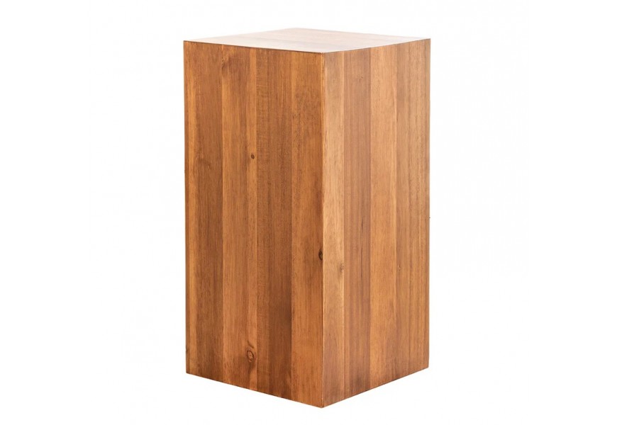Masivní dekorativní podstavec Jaksen z akáciového dřeva v hnědé barvě v kvádrovém tvaru