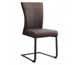 Moderní kožená konzolová jídelní židle Samson se zakřivenou zádovou opěrkou s úchytkou na zadní straně s podstavou z kovu v černé barvě ve tvaru U se dvěma nohama s taupe potahem v hnědých a šedých tónech