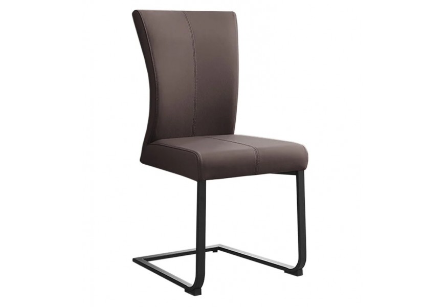 Moderní kožená konzolová jídelní židle Samson se zakřivenou zádovou opěrkou s úchytkou na zadní straně s podstavou z kovu v černé barvě ve tvaru U se dvěma nohama s taupe potahem v hnědých a šedých tónech