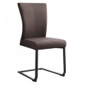 Moderní kožená konzolová jídelní židle Samson se zakřivenou zádovou opěrkou s úchytkou na zadní straně s podstavou z kovu v černé barvě ve tvaru U se dvěma nohama s taupe potahem v hnědých a šedých tónech