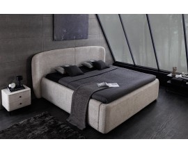 Designová art deco manželská postel Lanc v šedém potahu z buklé s úložným prostorem a výklopným roštem 180 cm