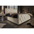 Designov&aacute; modern&iacute; manželsk&aacute; postel Angelica s &uacute;ložn&yacute;m prostorem a b&eacute;žov&yacute;m sametov&yacute;m potahem s diamantov&yacute;m pro&scaron;&iacute;v&aacute;n&iacute;m 190 cm