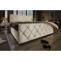 Designová moderní manželská postel Angelica s úložným prostorem a béžovým sametovým potahem s diamantovým prošíváním 190 cm