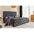 Moderní čalouněná manželská postel Kreon s úložným prostorem a šedým sametovým potahem s chesterfield prošíváním 180 cm