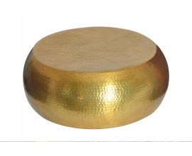 Designový orientální kulatý konferenční stolek Hammerblow ve zlaté barvě z kovu s plastickým vybíjeným zdobením 80 cm