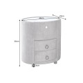 Designov&yacute; art deco ov&aacute;ln&yacute; nočn&iacute; stolek Aluro se dvěma &scaron;upl&iacute;ky s &scaron;ed&yacute;m sametov&yacute;m potahem a b&iacute;lou deskou s LED světlem 55 cm
