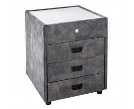 Moderní čalouněný noční stolek Aluro se čtvercovou deskou s LED podsvícením a třemi zásuvkami s šedým sametovým potahem 55 cm