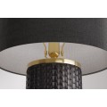 Designov&aacute; art deco čern&aacute; stoln&iacute; lampa Draconia s keramickou podstavou s reli&eacute;fn&iacute;m čtvercov&yacute;m vzorem a zlat&yacute;mi detaily 70 cm