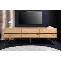 Moderní designový TV stolek Andala se třemi dvířky ve světlém hnědém dubovém provedení s černými detaily 160 cm