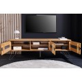Moderní designový TV stolek Andala se třemi dvířky ve světlém hnědém dubovém provedení s černými detaily 160 cm