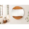 Designové masivní kulaté nástěnné zrcadlo Mammut s asymetrickým rámem z akáciového dřeva v medové hnědé barvě 100 cm