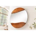 Designové masivní kulaté nástěnné zrcadlo Mammut s asymetrickým rámem z akáciového dřeva v medové hnědé barvě 100 cm