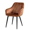 Designové moderní hnědé jídelní křeslo Vittel se sametovým potahem s vertikálním prošíváním s opěrkami na ruce se čtyřmi černými nožičkami z kovu