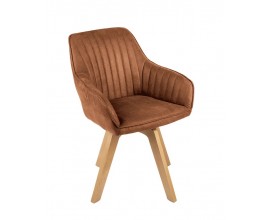 Moderní skandinávské jídelní křeslo Caballet s otočnou sedací částí s potahem ze sametu v hnědé barvě se šikmýma nohama z bukového dřeva v naturálním světlém hnědém provedení