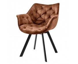 Modern&iacute; hněd&aacute; otočn&aacute; j&iacute;deln&iacute; židle Hetty se sametov&yacute;m potahem s kovov&yacute;mi nožičkami v čern&eacute; barvě 81 cm