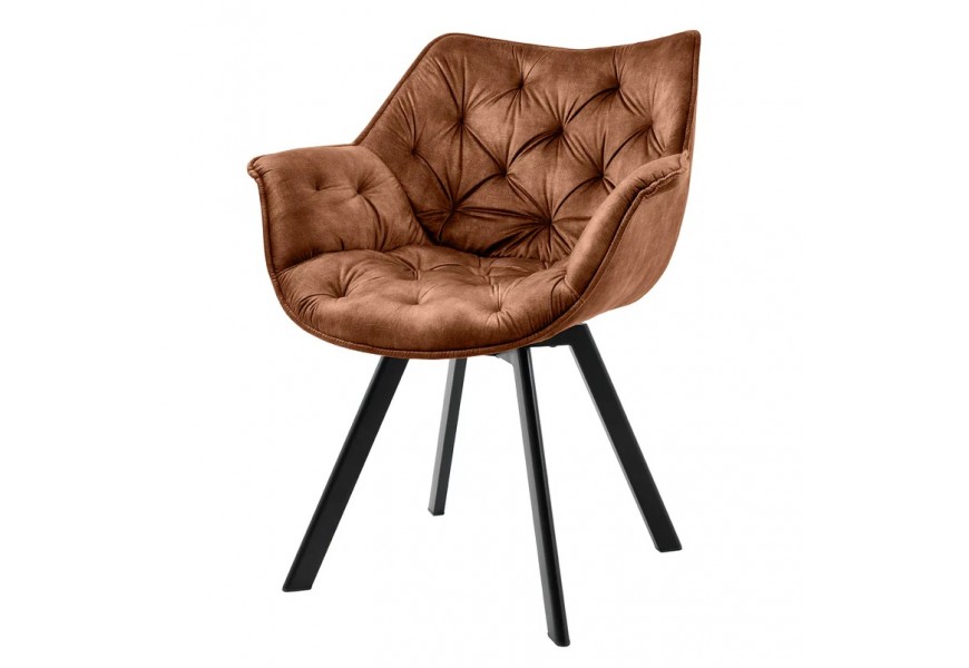 Modern&iacute; hněd&aacute; otočn&aacute; j&iacute;deln&iacute; židle Hetty se sametov&yacute;m potahem s kovov&yacute;mi nožičkami v čern&eacute; barvě 81 cm