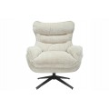 Moderné dizajnové otočné kreslo Velly s béžovým textúrovaným poťahom a čiernou kovovou nohou 95 cm