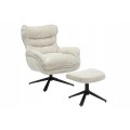 Moderné dizajnové otočné kreslo Velly s béžovým textúrovaným poťahom a čiernou kovovou nohou 95 cm