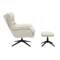 Moderné dizajnové otočné kreslo Velly s béžovým textúrovaným poťahom a čiernou kovovou nohou 95 cm