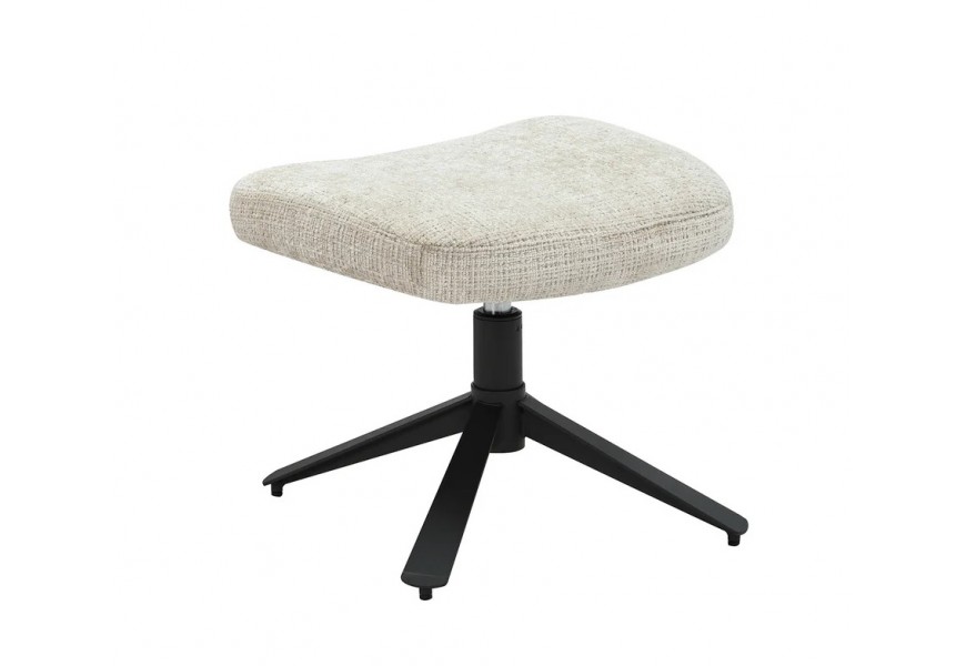 Moderní designová taburetka Velly s obdélníkovým čalouněným sedadlem s žinylkovým potahem ve světlé šampaňské béžové barvě s kovovou nohou s černou čtyřramennou podstavou