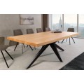 Modern&iacute; industri&aacute;ln&iacute; obd&eacute;ln&iacute;kov&yacute; j&iacute;deln&iacute; stůl Dias se světlou dubovou hnědou deskou a černou designovou podstavou 200 cm