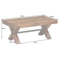 Designový venkovský obdélníkový konferenční stolek Sawyer s překříženýma nohama s hnědou rustikální povrchovou úpravou 110 cm